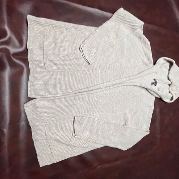 Eileen‎ Fisher beige tan open front cardigan with hood, size XXS - Picture 5 of 16